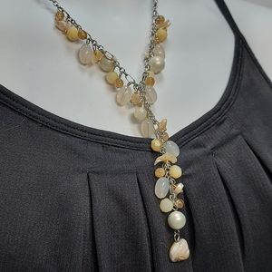 Silver Tone Shell Pearl Bead Beach Necklace